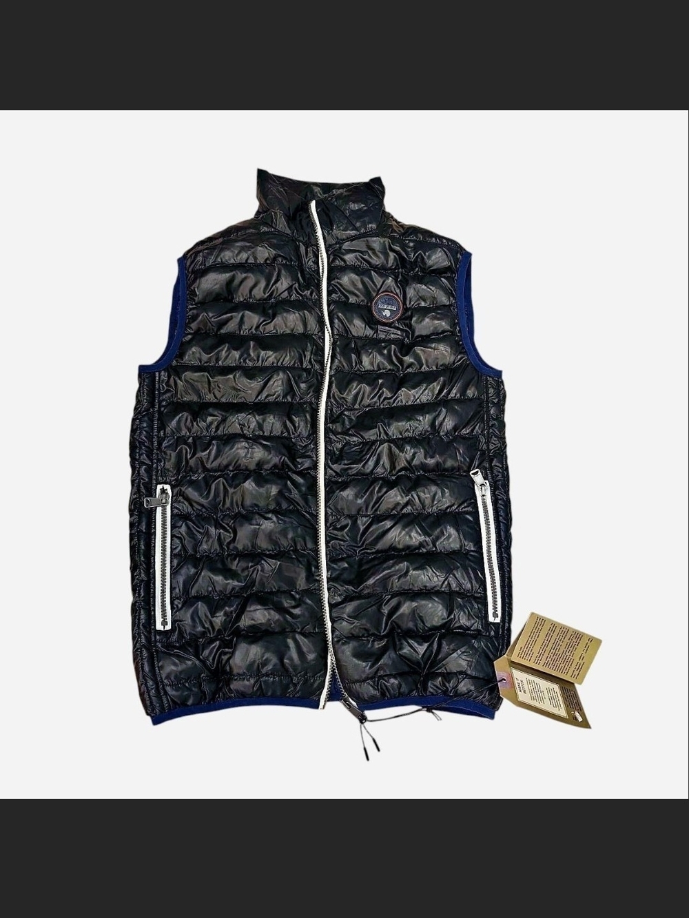 Napapijri Black Quilted Puffer Vest with White Zippers